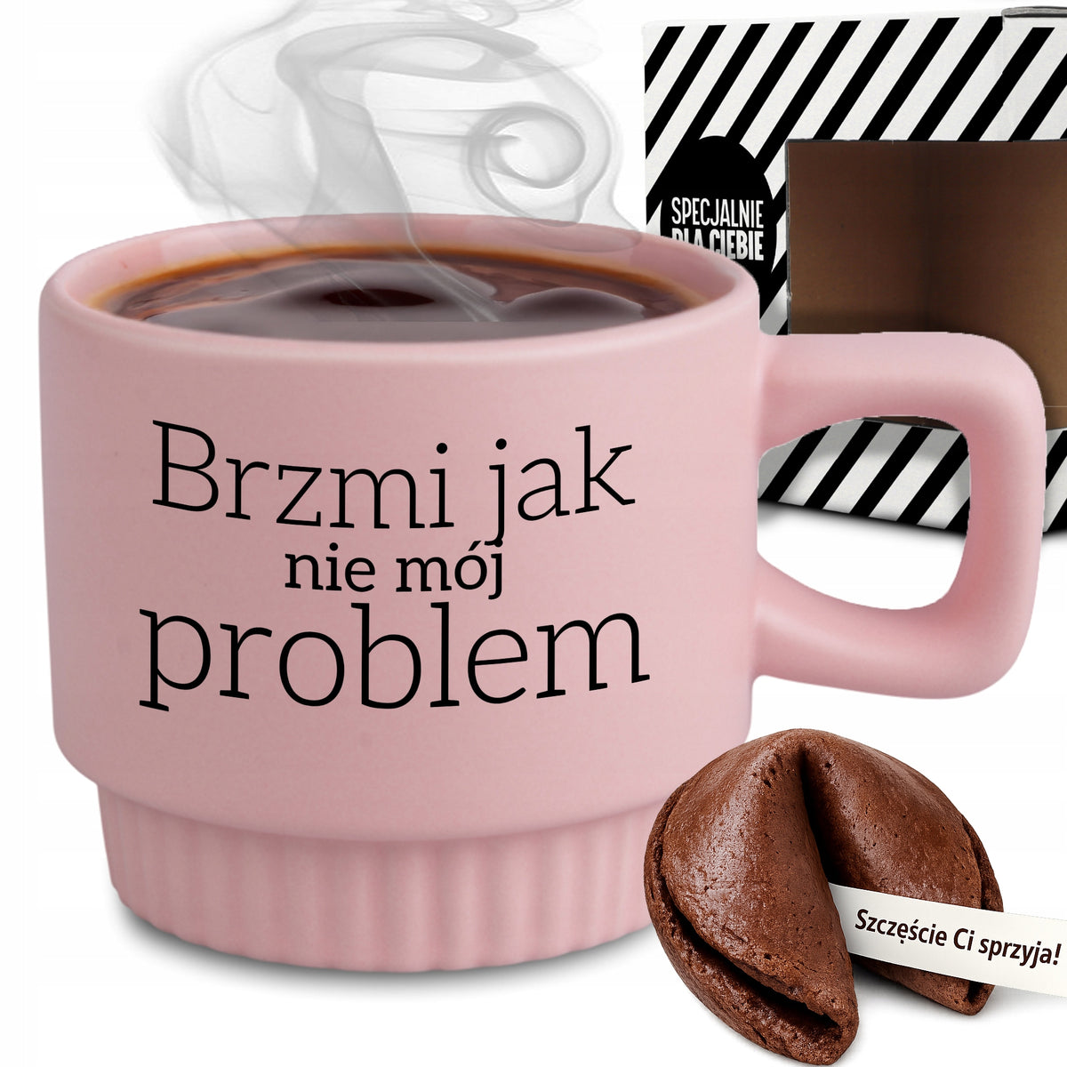 Kubek ryflowany różowy prezent do pracy brzmi JAK NIE MÓJ problem ciastko ceramiczny 300 ml, naczynie na kawę i herbatę