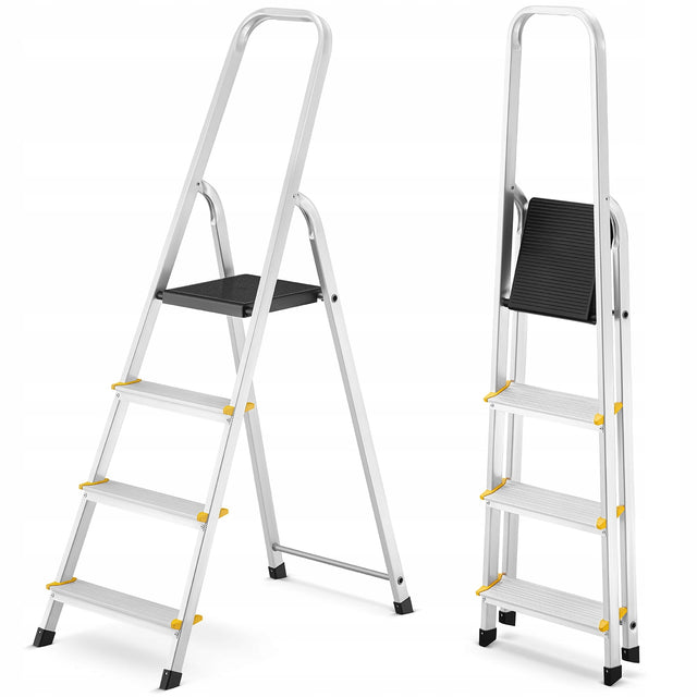 Drabina aluminiowa domowa jednostronna profesjonalna higher 4 stopnie 150kg drabinka do prac remontowych i malowania, wysokość robocza 2,77 m