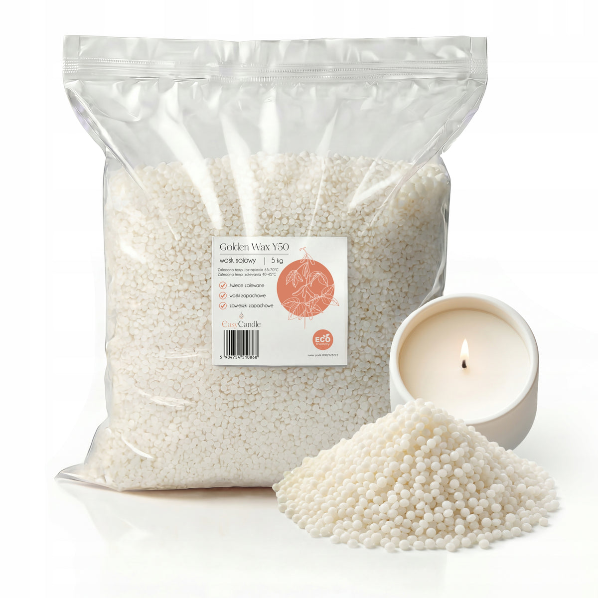 Wosk Sojowy Naturalny Do Świec Zalewanych W Pojemnikach EasyCandle 5 kg /Wzór