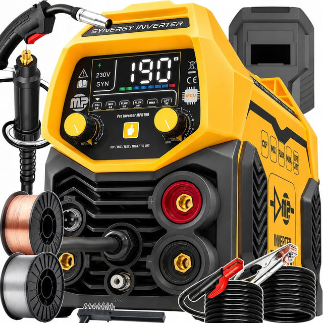 Spawarka inwerterowa MIG Co2 półautomat MP0190 synergia majster MP do spawania MMA i TIG, 230 V, 20–190 a, drut 0,8–1,0 mm, cykl 60%