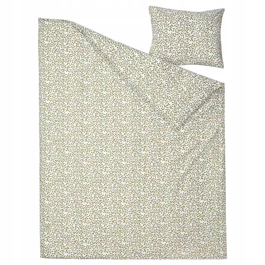 Ikea sorgmantel poszwa na kołdrę i poszewka biały/zielony 150x200/50x60 cm komplet bawełniany w kwiaty, zapinany na napy