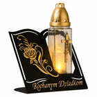 Znicz metalowy Księga Kochanym Dziadkom Biało-Złoty na Wszystkich Świętych lampion cmentarny LED 27 cm, dekoracja grobu