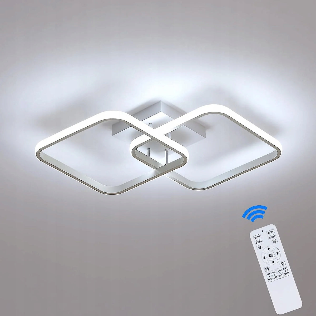Lampa Sufitowa Wisząca LED Żyrandol Kwadratowy Nowoczesny z Pilotem 50W do salonu i sypialni, ciepła barwa światła