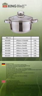 Garnek tradycyjny stalowy z pokrywką 3,0 l Kinghoff indukcja gaz rondel nierdzewny z powłoką nieprzywierającą 20 cm do