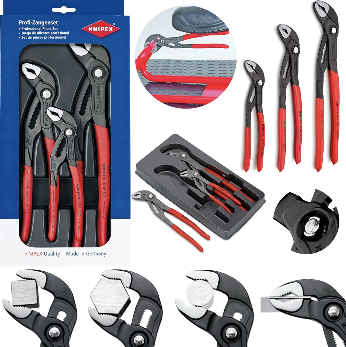 KNIPEX Cobra 3 szt Szczypce do rur 00 20 09 V02 klucz nastawny, żabka, narzędzie hydrauliczne, armatura, chwytanie i