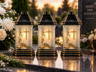 ZNICZ DUŻY SZKLANY 3x ZŁOTY 29cm NA GRÓB GROBY CMENTARZ LAMPION KAPLICZKA latarenka dekoracyjna na Wszystkich Świętych