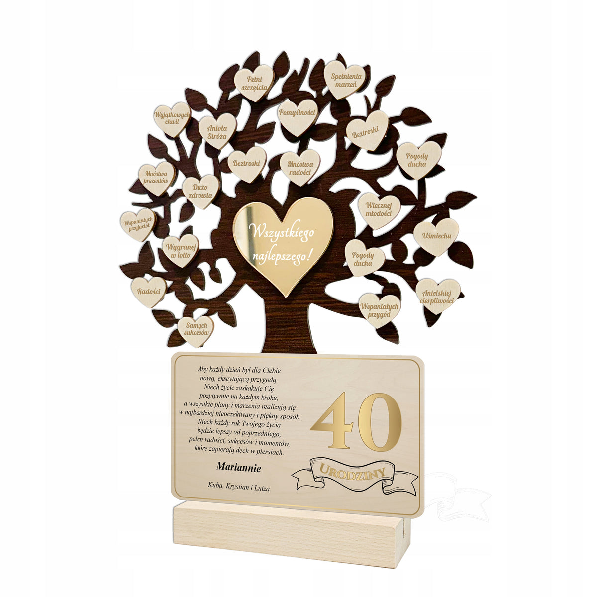 PREZENT NA URODZINY STATUETKA DRZEWKO DRZEWO 18 30 40 50 60 70 80 90 ozdoba z nadrukiem, dekoracja jubileuszowa