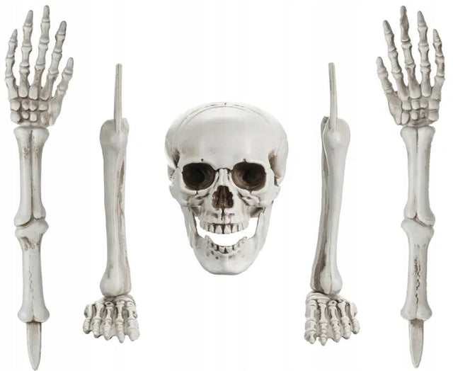 Dekoracja Szkielet kości Kościotrup Czaszka Ręce Nogi Halloween 5szt. wisząca ozdoba z plastiku 44 cm na bal przebierańców