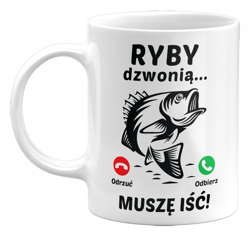 Kubek ryby dzwonią, muszę IŚĆ, prezent dla wędkarza, 330ml gadżet wędkarski, naczynie do napojów