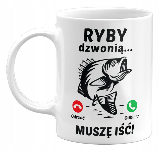 Kubek ryby dzwonią, muszę IŚĆ, prezent dla wędkarza, 330ml gadżet wędkarski, naczynie do napojów