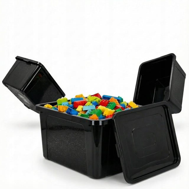 Pojemnik plastikowy 20l czarne pudło do domu piwnicy z pokrywą organizer skrzynka magazynowa, schowek na akcesoria 40x33x10 cm