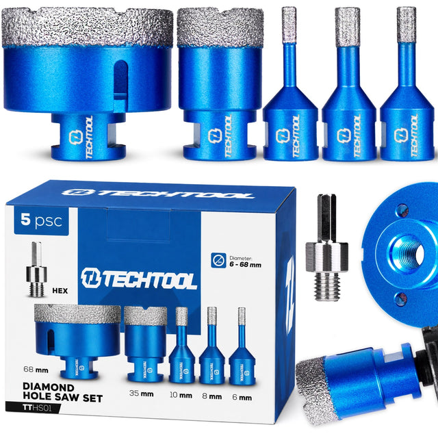 Otwornica diamentowa koronka do gresu płytek zestaw otwornic 6-68MM+ADAPTER wiertła glazura ceramika marmur kamień beton stal inox tworzywa sztuczne