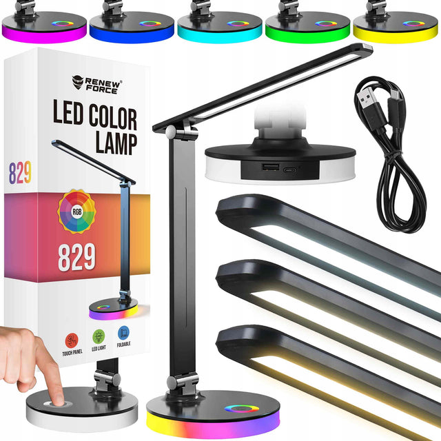 Lampka Na Biurko Biurkowa LED Szkolna Dotyk Do Czytania Regulowana + USB lampa stołowa do nauki i pracy, ściemniana, czarna, 35 cm, zasilanie sieciowe