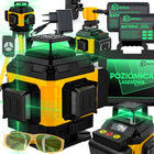 Poziomica laserowa poziomica krzyżowa 4D 16 linii laser + 2X AKU statyw XL zielone wiązki 360° do prac remontowych i