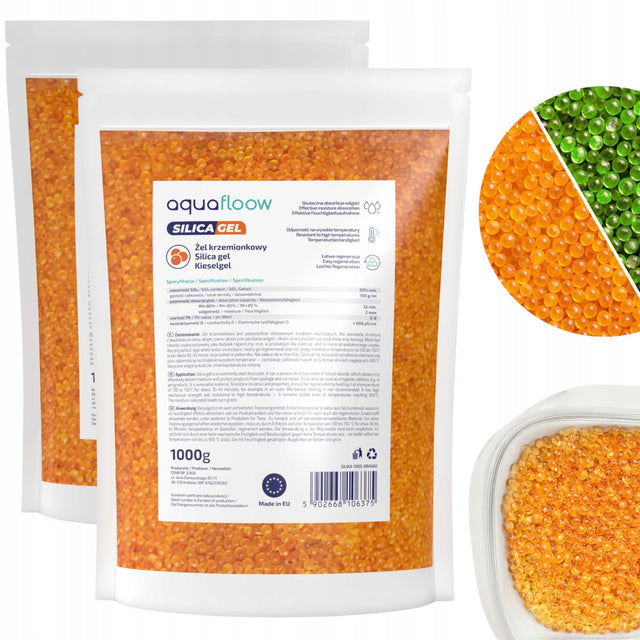 Pochłaniacz wilgoci pomarańczowy silica gel żel krzemionkowy 2x 1kg osuszacz powietrza do pomieszczeń, bezzapachowy, bez zasilania, regenerowalny