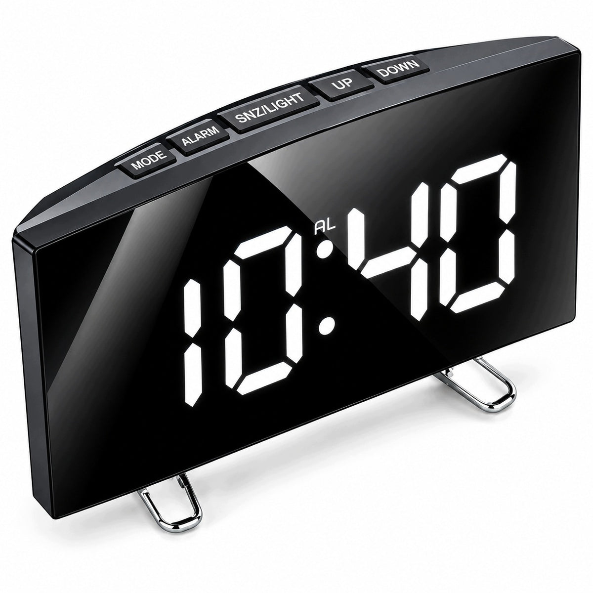 Zegar cyfrowy LED lustrzany budzik elektroniczny duży wyświetlacz USB czarny, zasilany sieciowo, z tworzywa sztucznego