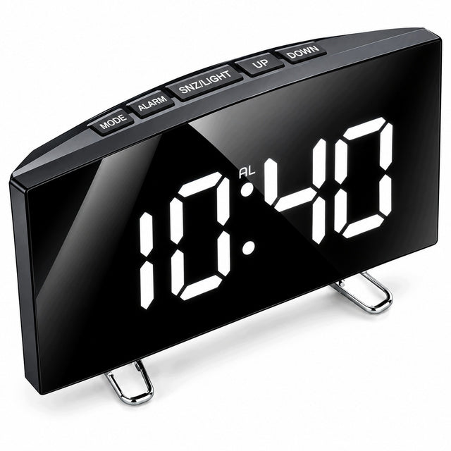 Zegar cyfrowy LED lustrzany budzik elektroniczny duży wyświetlacz USB czarny, zasilany sieciowo, z tworzywa sztucznego