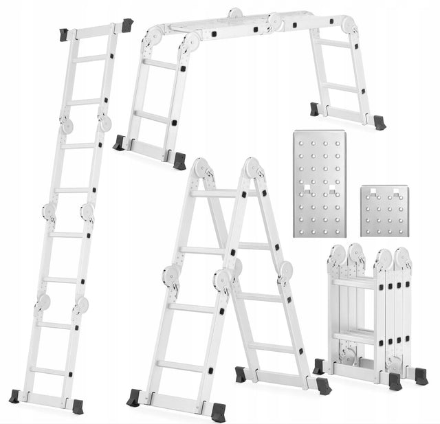 Drabina aluminiowa przegubowa składana wielofunkcyjna 4x2 higher + podest do prac remontowych, malowania i montażu, udźwig 150 kg, wysokość robocza