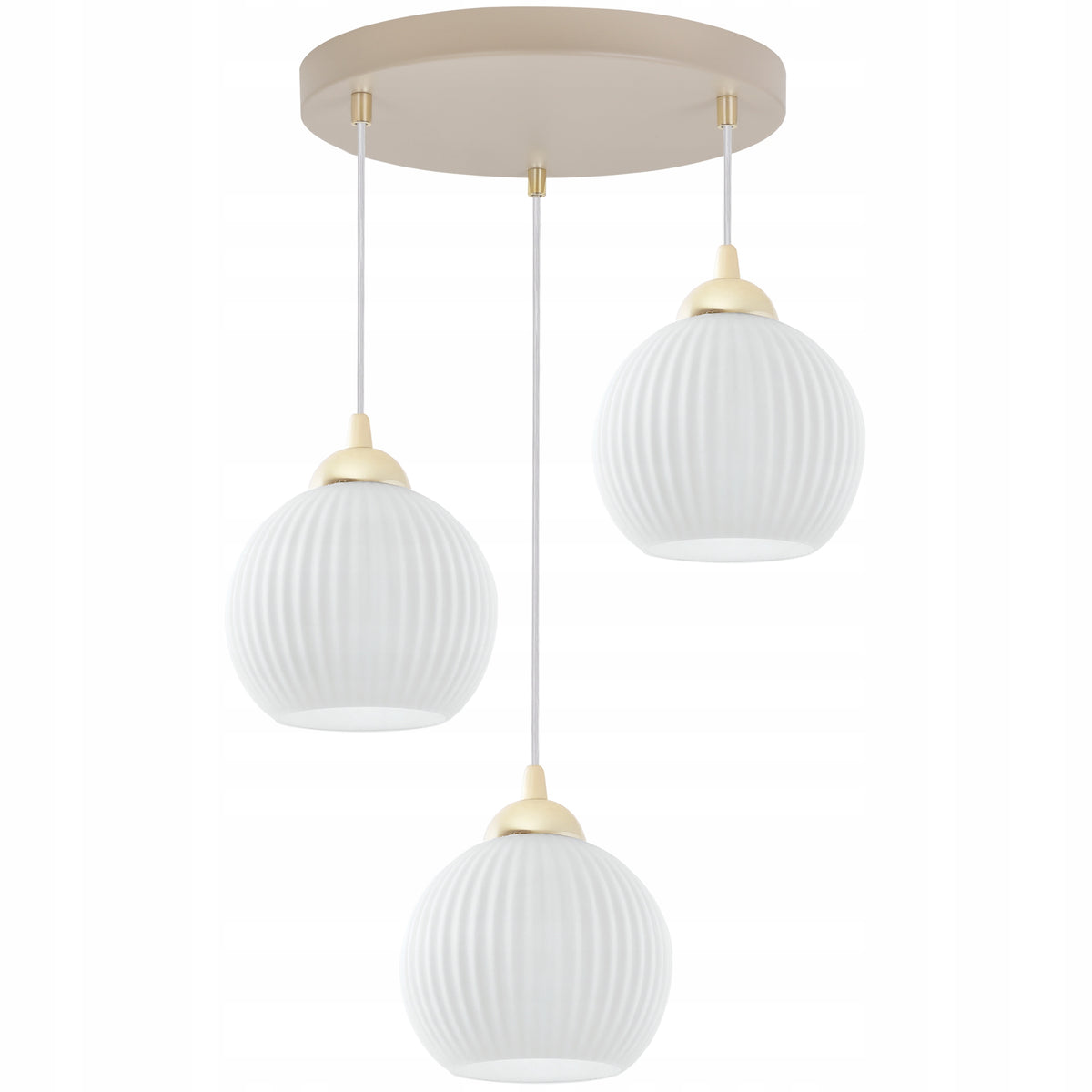 Lampa wisząca sufitowa żyrandol kaszmirowy glamour kule do kuchni salonu oprawa 3-punktowa metalowa beżowa E27 klosze