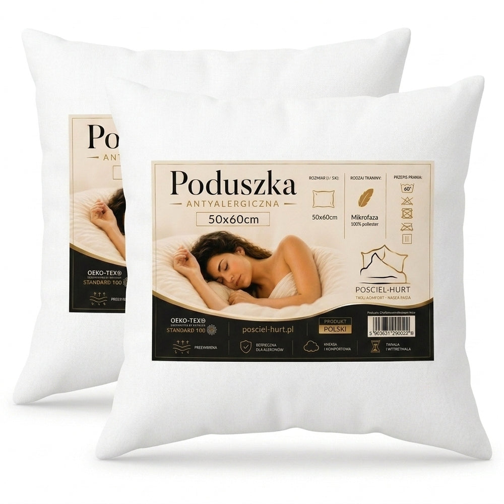 2 pack - Poduszka Jasiek 40x40cm Jaśki Dobra Jakość - dwupak 2 sztuki 40x40 wypełnienie z kulki silikonowej, do spania