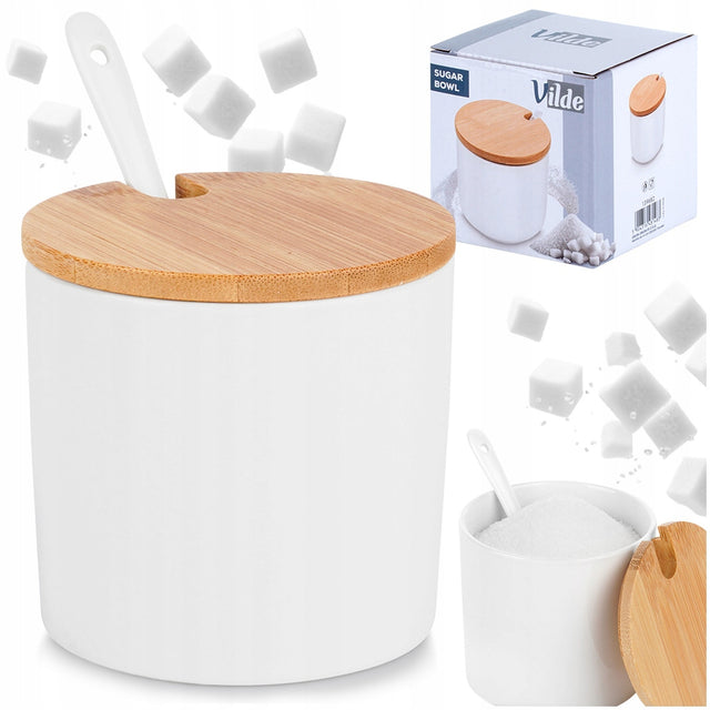 Cukierniczka CERAMICZNA pojemnik kuchenny do przechowywania cukru na cukier biała okrągła cukiernica 250 ml, naczynie stołowe