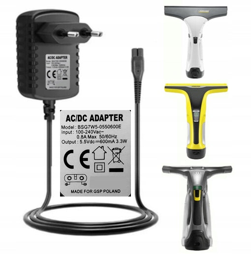 Ładowarka 5.5V 600mA 1.37m Do Karcher WV2 WV5 WV6 Uniwersalna zasilacz sieciowy, odkurzacz do szyb, myjka okienna