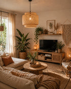 Lampa wisząca Tulum bambusowa czarna zawieś 38cm naturalna beżowa BOHO TH06 do salonu jadalni sypialni, abażur, oprawa