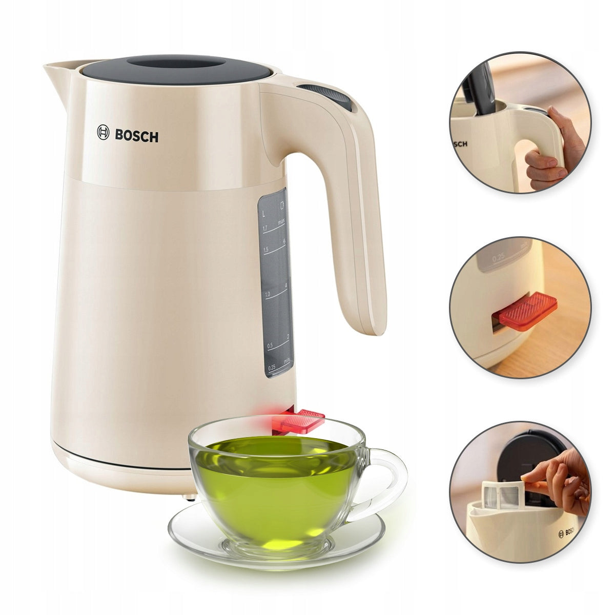 Bosch Czajnik MyMoment Beżowy TWK2M167 1,7l 2400W 1.7 l 2400 w beżowy/brązowy tworzywo sztuczne