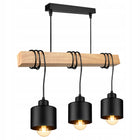 Lampa Wisząca LED Sufitowa Nowoczesna Zwis Drewniana Belka Loft Czarna żyrandol 3-punktowy, oprawa E27 do salonu lub