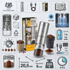 Młynek do kawy elektryczny akumulatorowy USB C młynek do kawy zarnowy 200 g metal, szkło, tworzywo sztuczne