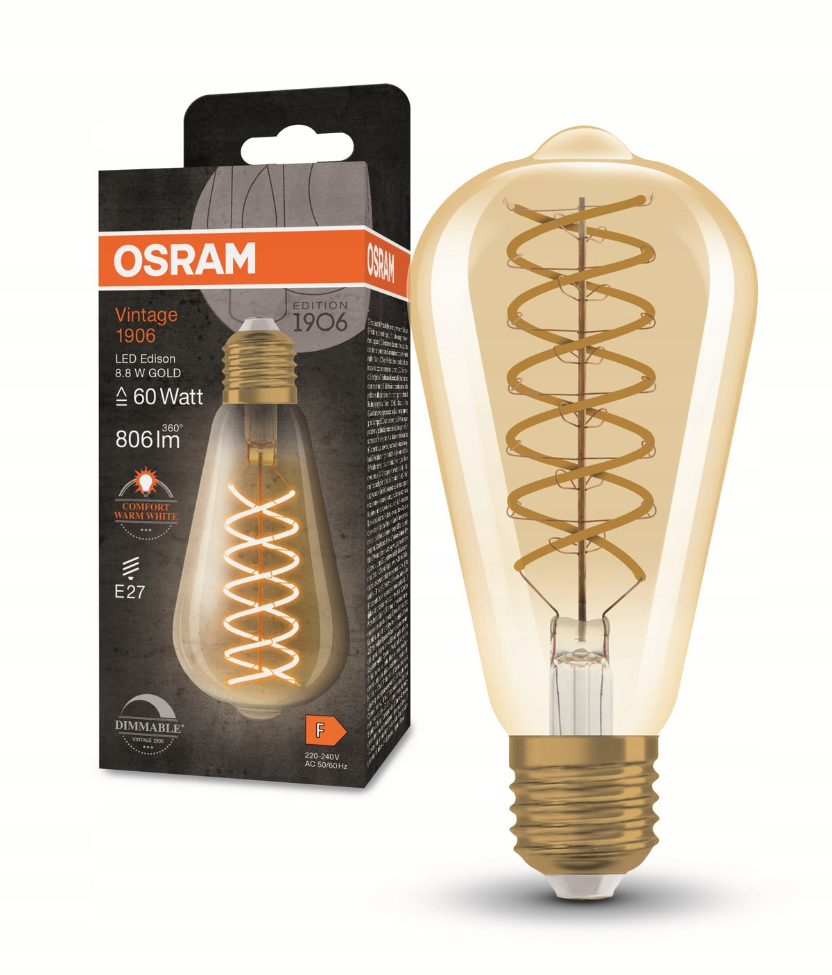 Żarówka ozdobna LED Edison Vintage 1906 Osram ściemnialna 8,8W E27, 2400 K, ciepłe światło, 806 lm, dekoracyjna do lamp