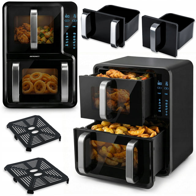 Frytkownica beztłuszczowa dwukomorowa pionowa 12l AIR fryer berdsen 2800W czarny