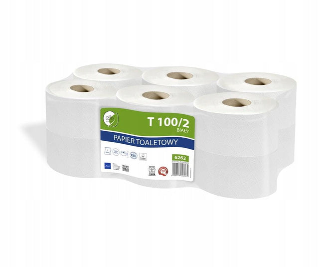 Papier toaletowy Jumbo Lamix 12 szt. 100m do podajnika, makulaturowy, dwuwarstwowy, biały, bezzapachowy, rolka do łazienki