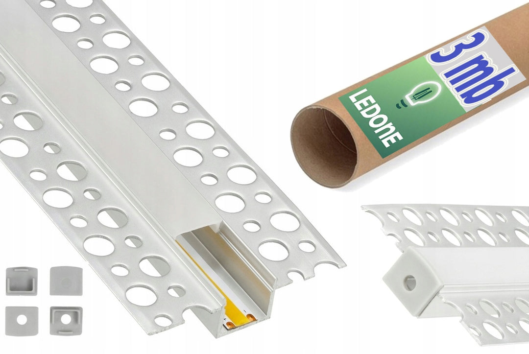 Zestaw profil 12mm LED aluminiowy do płyt karton-gips GK gipsowych klosz 3m listwa oświetleniowa, kanał na taśmę, do
