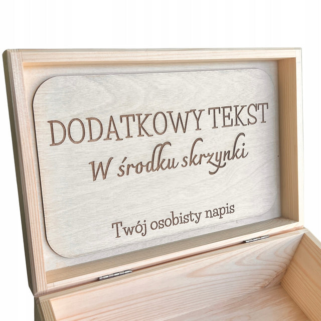 Grawer wewnętrzny skrzynki – dodatkowa dedykacja personalizowany napis do pudełka, indywidualny tekst na prezent