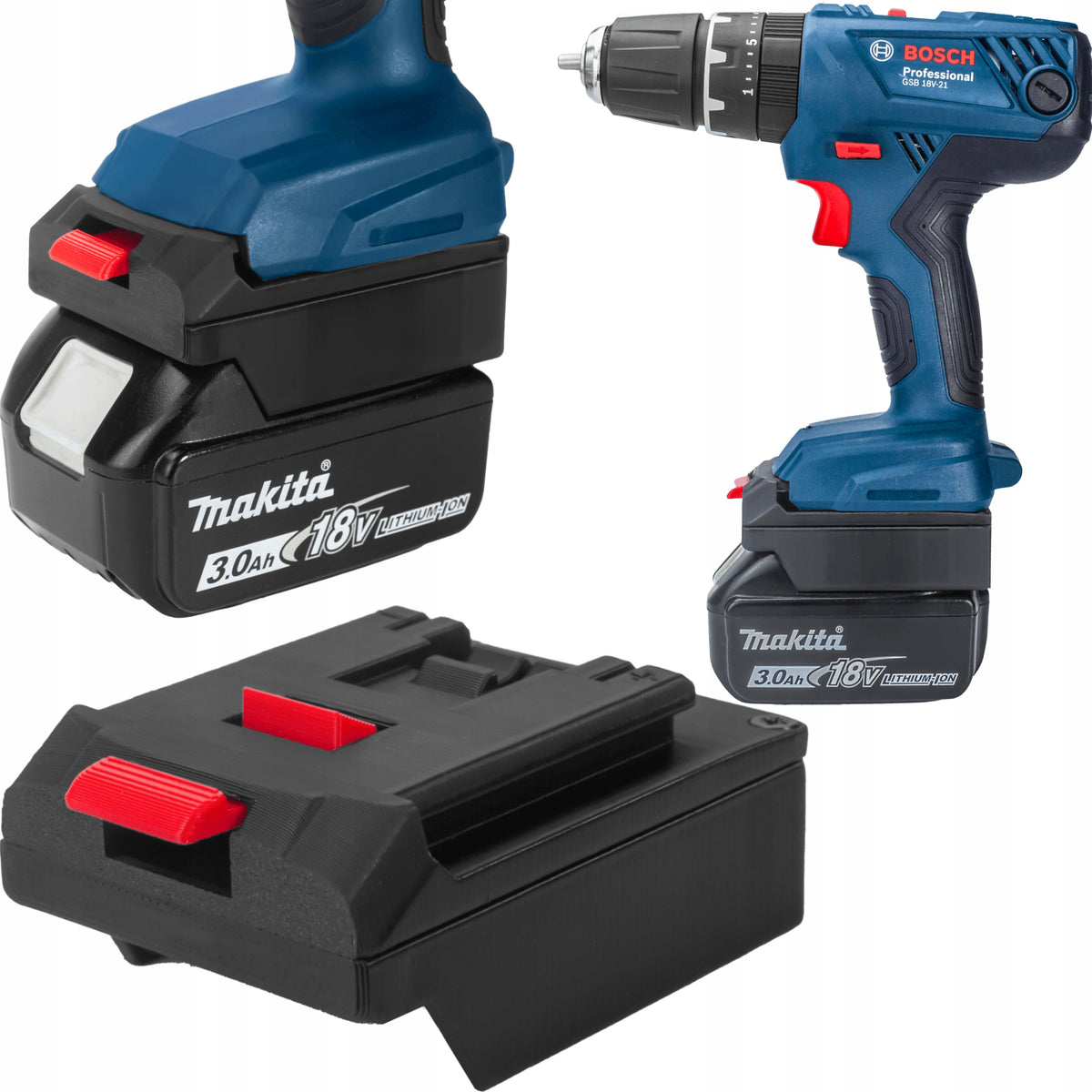 ADAPTER PRZEJŚCIÓWKA Z BOSCH PRO 18V DO BATERII AKUMULATORA MAKITA 18V konwerter mocowania do elektronarzędzi