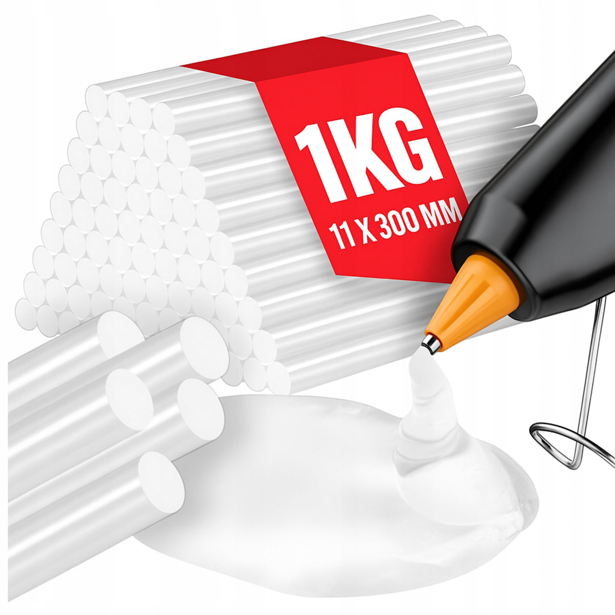 KLEJ DO PISTOLETU NA GORĄCO WKŁAD KLEJOWY BEZBARWNY MOCNY 11 X 300MM 1KG pałeczki termotopliwe do klejarki, rękodzieła