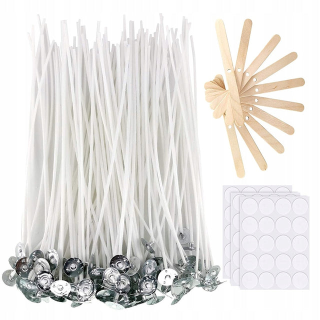 Knoty bawełniane 20cm 100szt uchwyty naklejki do produkcji świec, do wosku, rękodzieło DIY