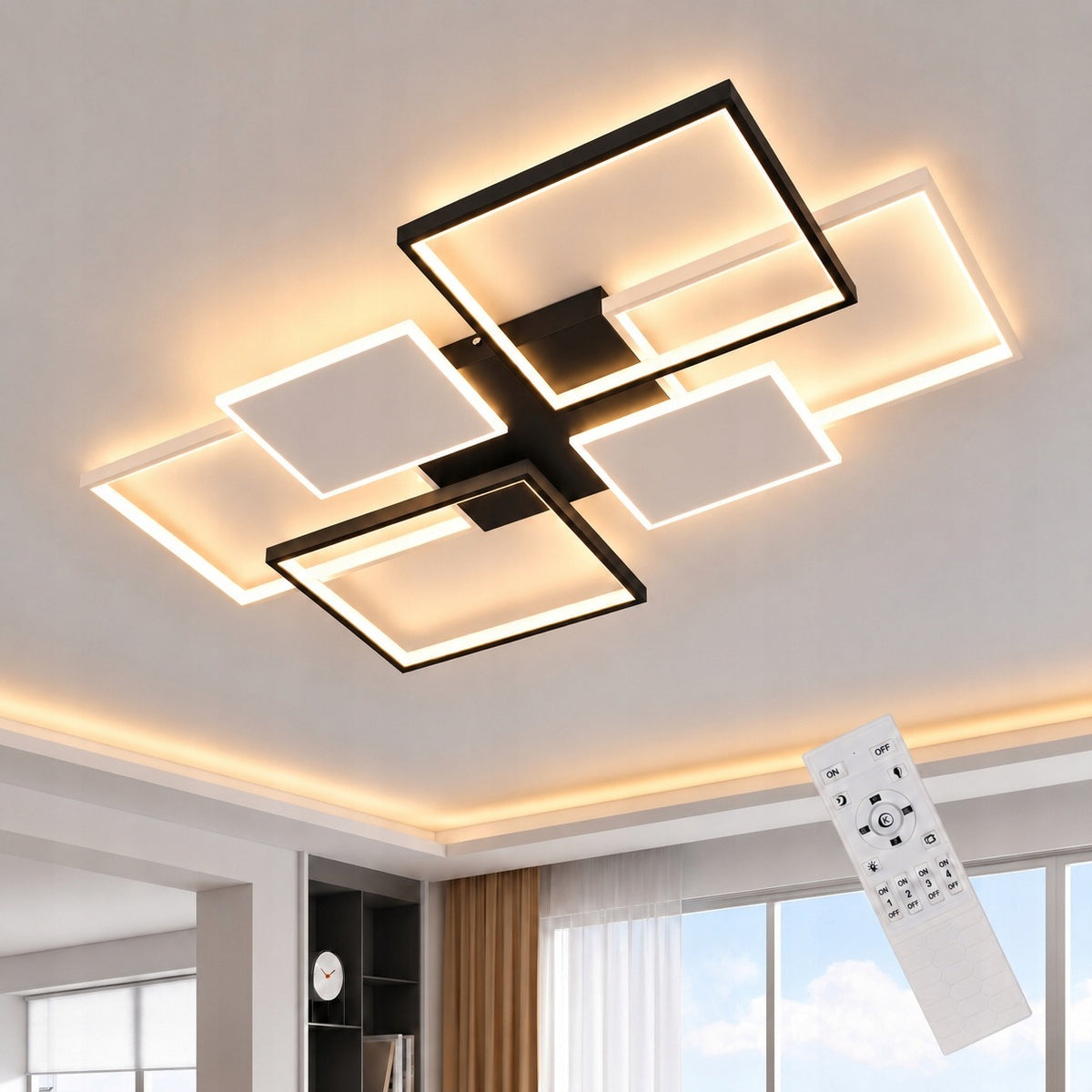 LAMPA SUFITOWA CZARNA WISZĄCA LED SALONU KORYTARZ ŚCIEMNIALNA Z PILOTEM 72W żyrandol do jadalni 6 punktów światła