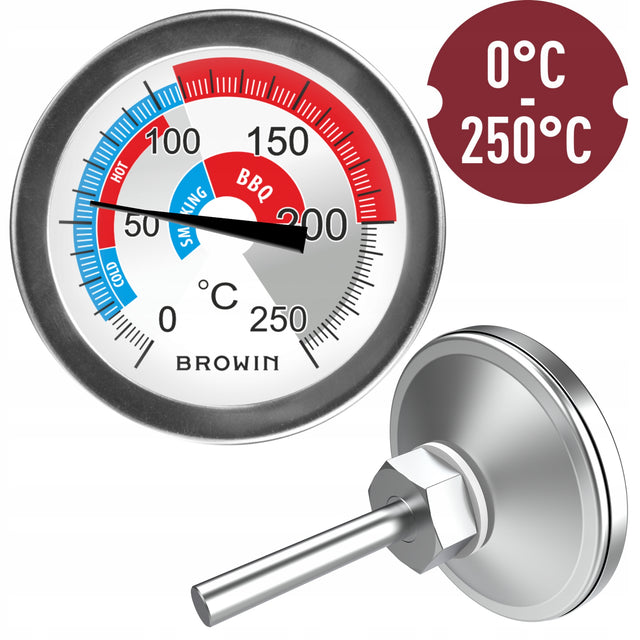 Duży termometr do wędzarni grilla z gwintem 0°C do +250°C sondowy, kontrola ciepła mięsa, pieczenie i przygotowywanie potraw