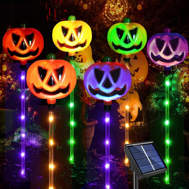 Lampki solarne dynie halloween 6 SZT LED ogrodowe na ścieżkę taras girlanda świetlna, łańcuch dekoracyjny, ozdoba na imprezę tematyczną
