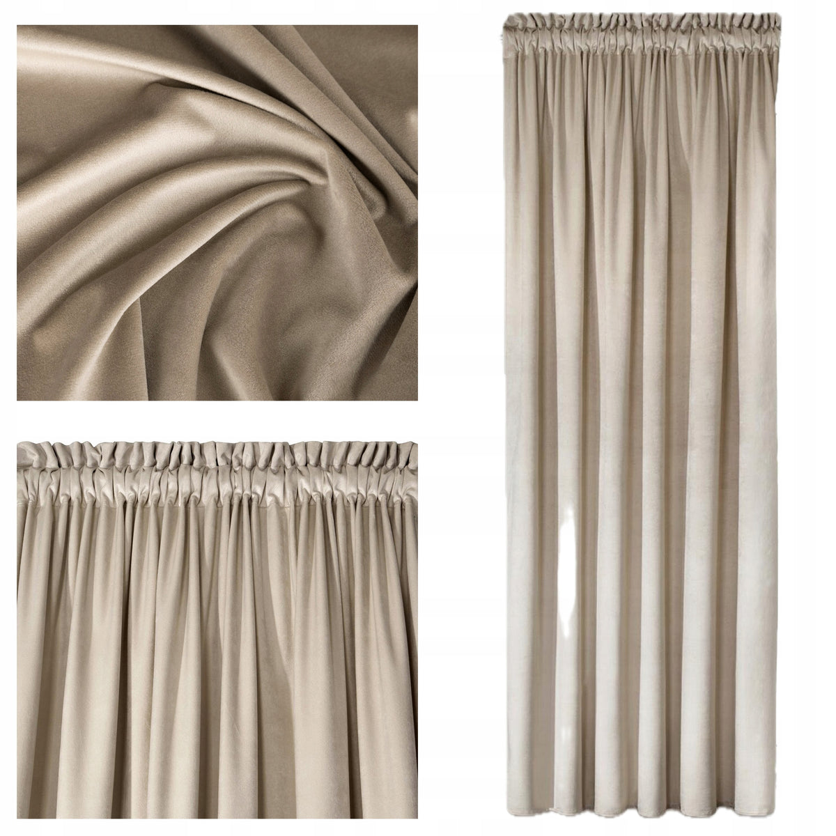 Gotowa Zasłona Welurowa Zasłony na Taśmie Żabki 140x270 Velvet Beżowy zaciemniająca gładka dekoracja okienna do salonu