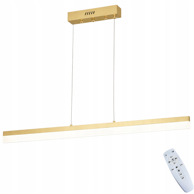 Lampa sufitowa modern wisząca żyrandol LED pilot 30W 80cm złota nad stoł do jadalni, kuchni i nad wyspę, metalowa oprawa ze zintegrowanym źródłem