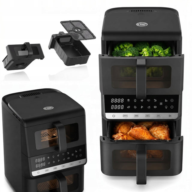Frytkownica beztłuszczowa DeKRAFT 10l 2500W 2 komory Air Fryer tower czarny
