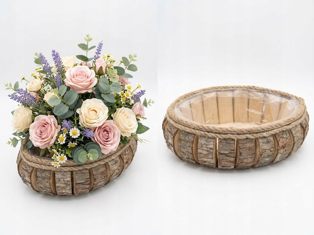 Baza stroika osłonka z kory doniczka łódka 35cm Podstawa Wiązanki stroik pojemnik florystyczny do kompozycji
