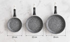 3x patelnia zestaw patelni granitowych 20/22/26 cm indukcja GAZ aluminium do smażenia, kuchnia ceramiczna i
