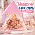 Namiot dla dzieci tipi domek do pokoju ogrodu + lampki LED duży kryjówka, baza zabaw, różowy, wysokość 130 cm, od 3 lat