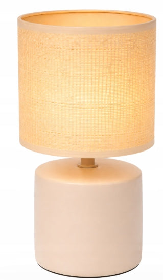 Elegancka nowoczesna lampka nocna stołowa okrągła beżowa ceramiczna kablem do sypialni na komodę, gwint E14, 1 punkt światła