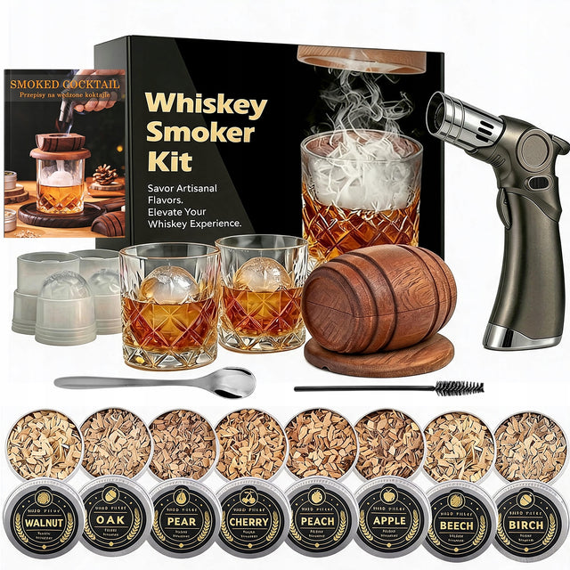 Zestaw do wędzenia whisky smoker prezent na urodziny dla mężczyzny + palnik wędzarka koktajlowa, aromatyzowanie drinków, akcesoria barmańskie