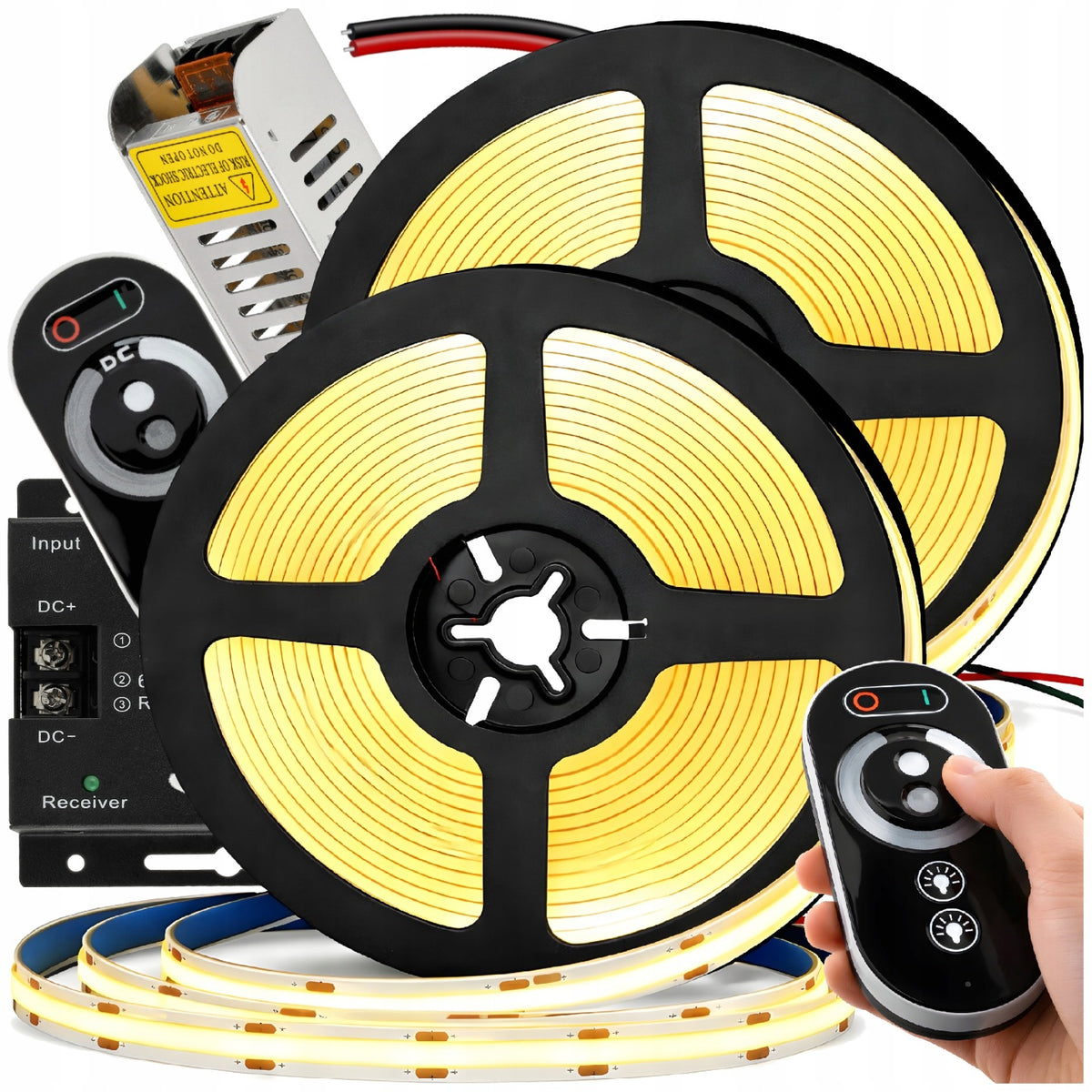 Zestaw Taśma LED Neon COB 12V 10m 120W mocne jasne światło zasilacz pilot oświetlenie dekoracyjne, listwa świetlna